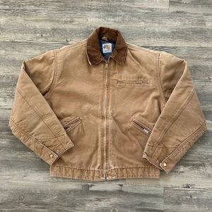 Vintage 80s Carhartt J01 BRN Pocket Tab Detroit Blanket Lined Jacket Size Small